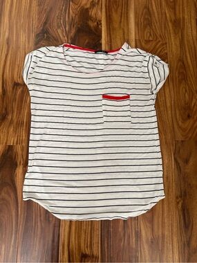 Papermoon striped t-shirt with red accents and buttons. Size Small